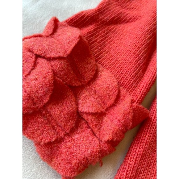 Anthropologie Moth Women's Coral Orange Wool Sweater With Leaf Appliqué Trim Y2K - Picture 6 of 11